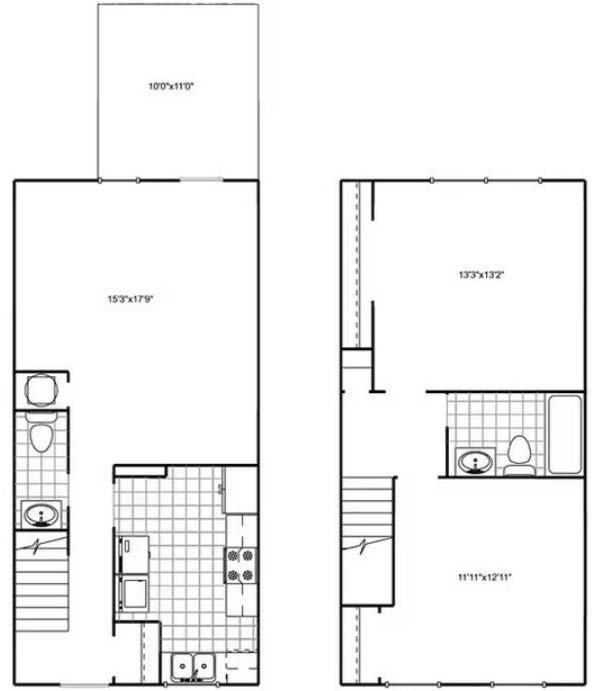 2-bedroom 1.5-bath townhome floor plan