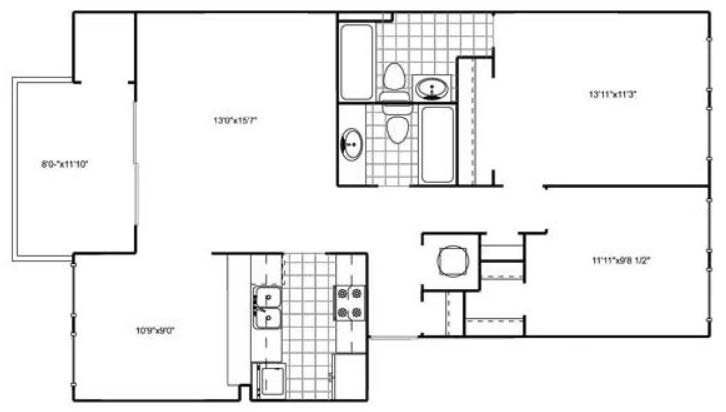 2-bedroom 2-bath townhome floor plan