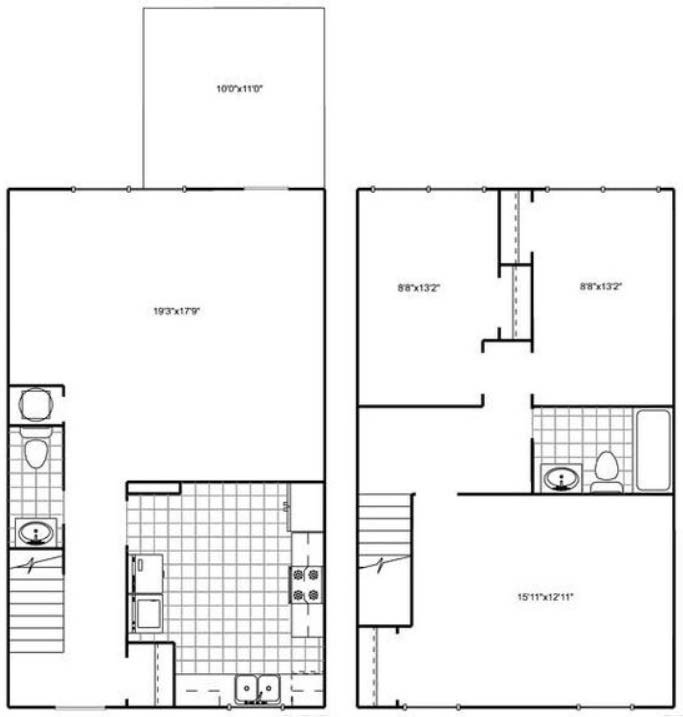 3-bedroom 1.5-bath apartment floor plan